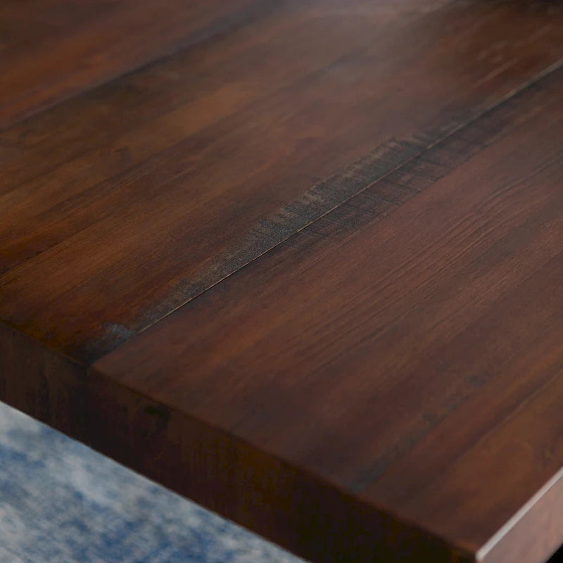Table de salle à manger rustique en pin massif avec piétement tréteau en métal noir