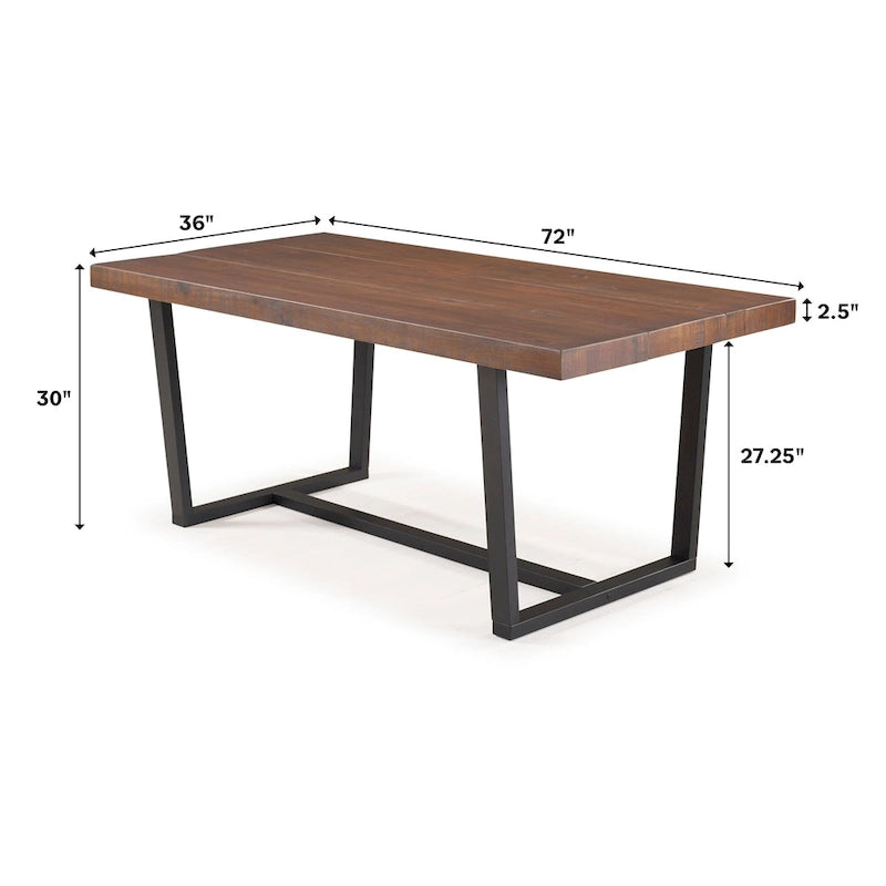 Table de salle à manger rustique en pin massif avec piétement tréteau en métal noir