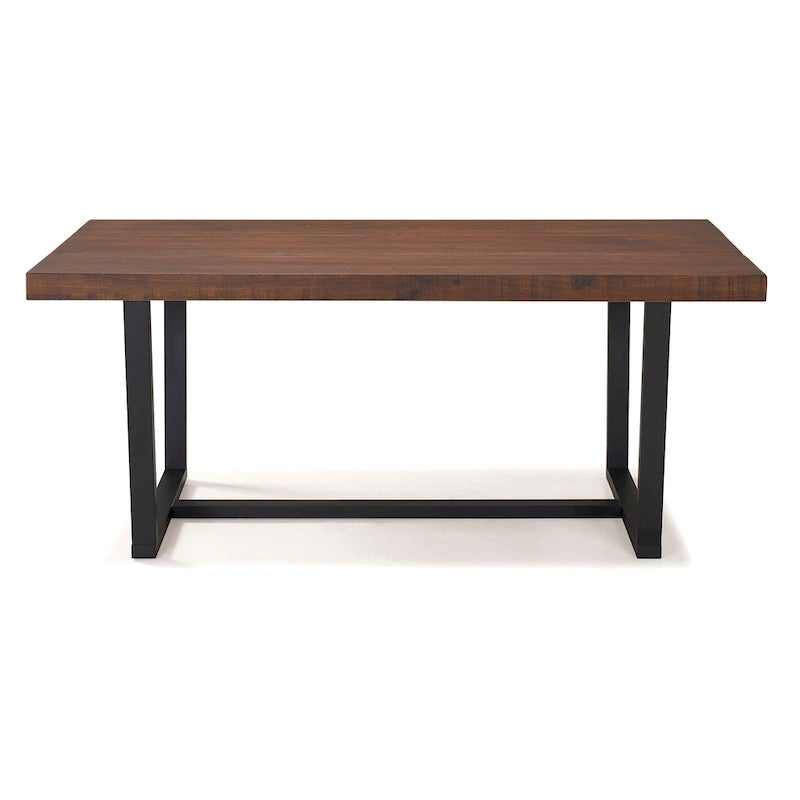 Table de salle à manger rustique en pin massif avec piétement tréteau en métal noir