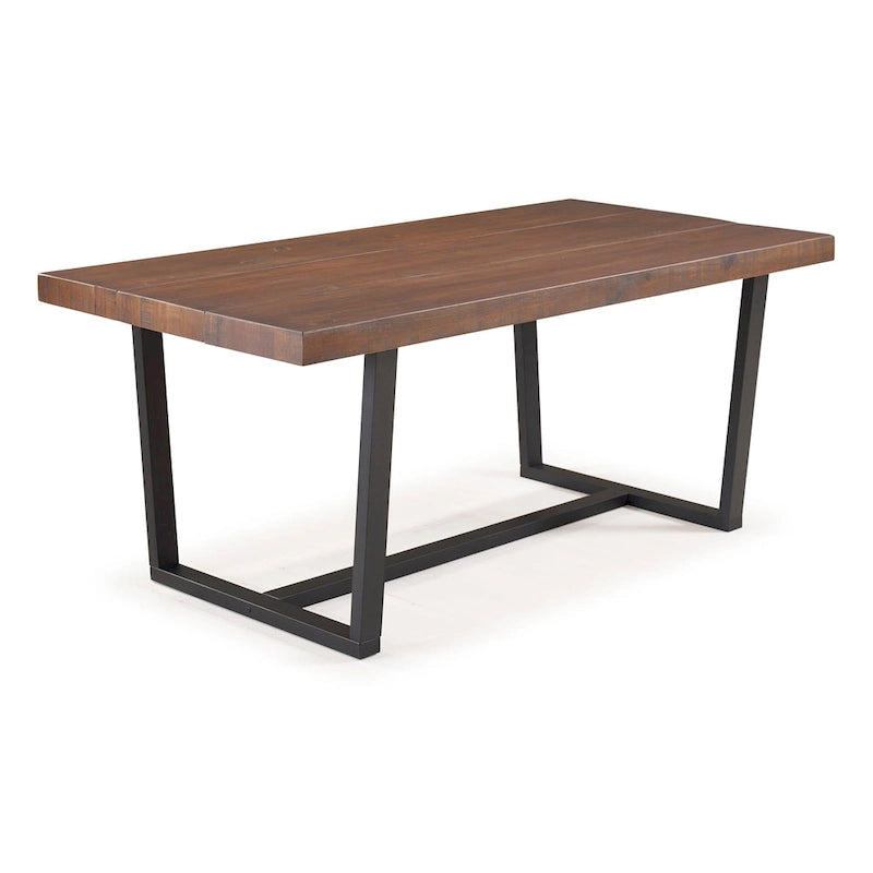 Table de salle à manger rustique en pin massif avec piétement tréteau en métal noir