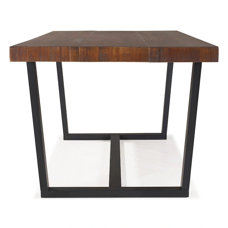 Table de salle à manger rustique en pin massif avec piétement tréteau en métal noir