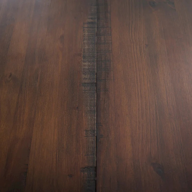 Table de salle à manger rustique en pin massif avec piétement tréteau en métal noir