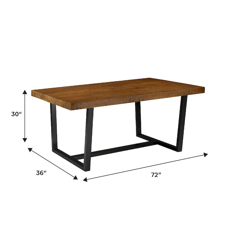 Table de salle à manger rustique en pin massif avec piétement tréteau en métal noir