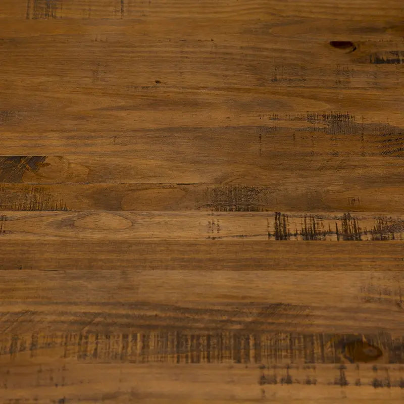 Table de salle à manger rustique en pin massif avec piétement tréteau en métal noir