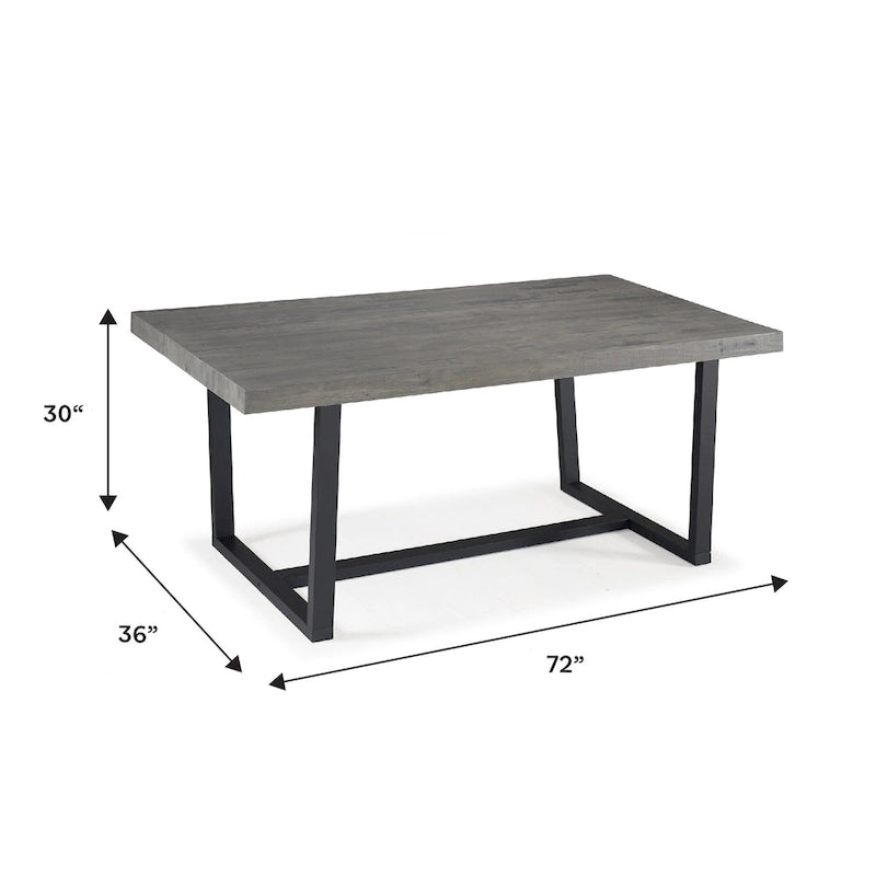 Table de salle à manger rustique en pin massif avec piétement tréteau en métal noir