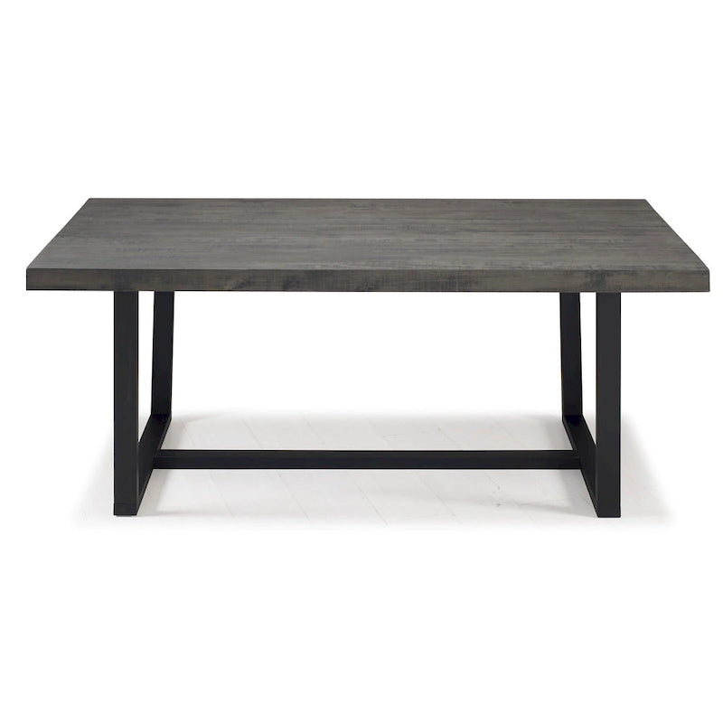 Table de salle à manger rustique en pin massif avec piétement tréteau en métal noir