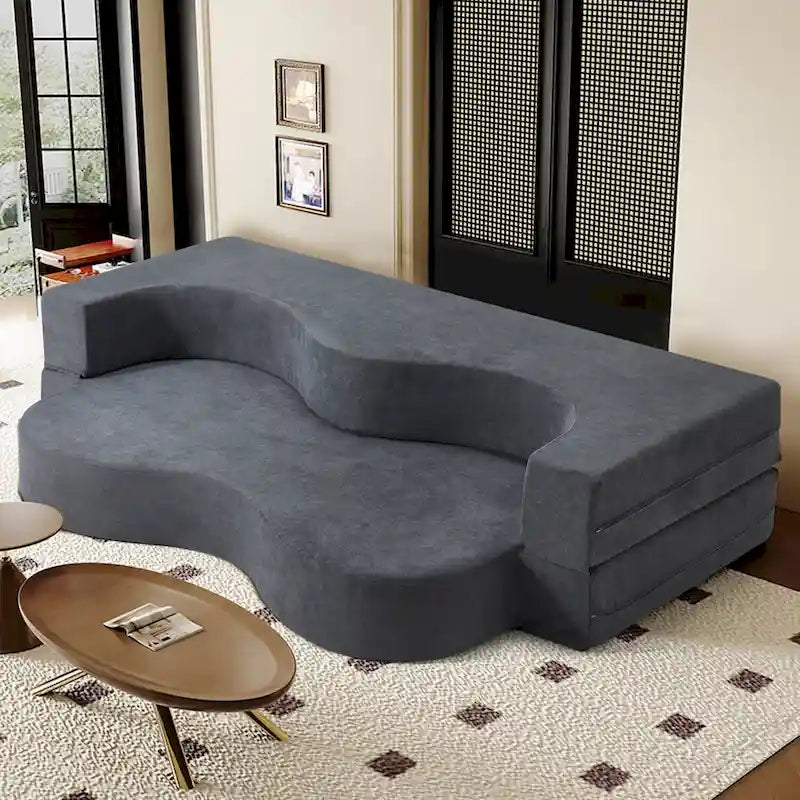 Canapé-lit pliable en mousse haute densité en velours glacé gris et gris clair
