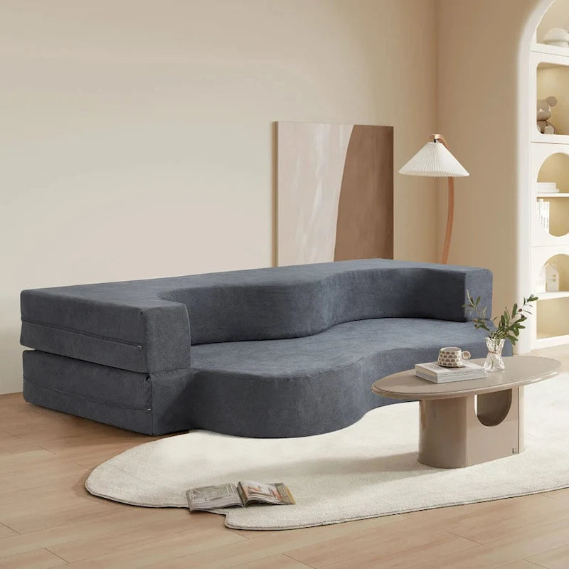 Canapé-lit pliable en mousse haute densité en velours glacé gris et gris clair