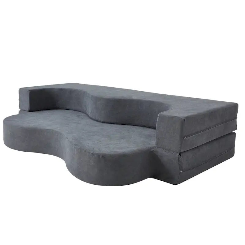 Canapé-lit pliable en mousse haute densité en velours glacé gris et gris clair