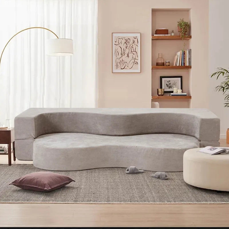 Canapé-lit pliable en mousse haute densité en velours glacé gris et gris clair