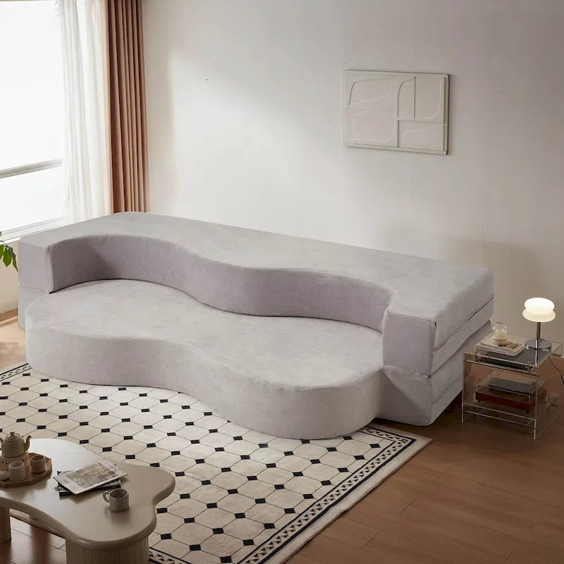 Canapé-lit pliable en mousse haute densité en velours glacé gris et gris clair