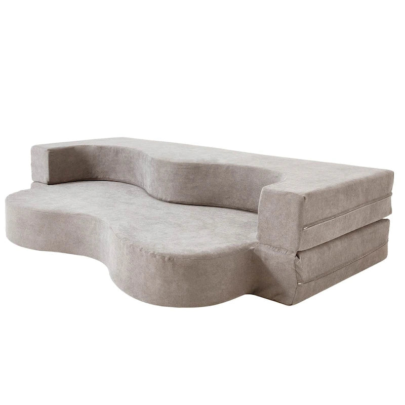 Canapé-lit pliable en mousse haute densité en velours glacé gris et gris clair