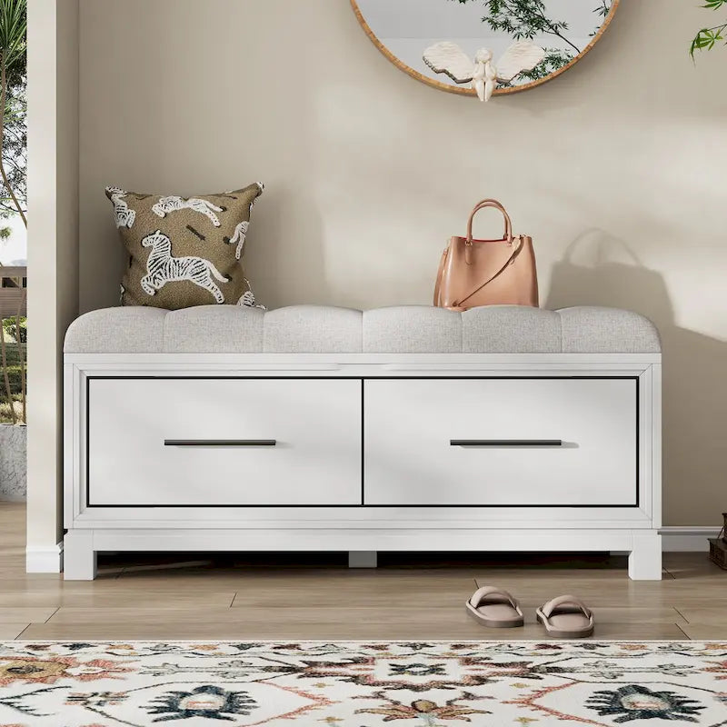 Banc de rangement capitonné avec coussin amovible et couvercle relevable