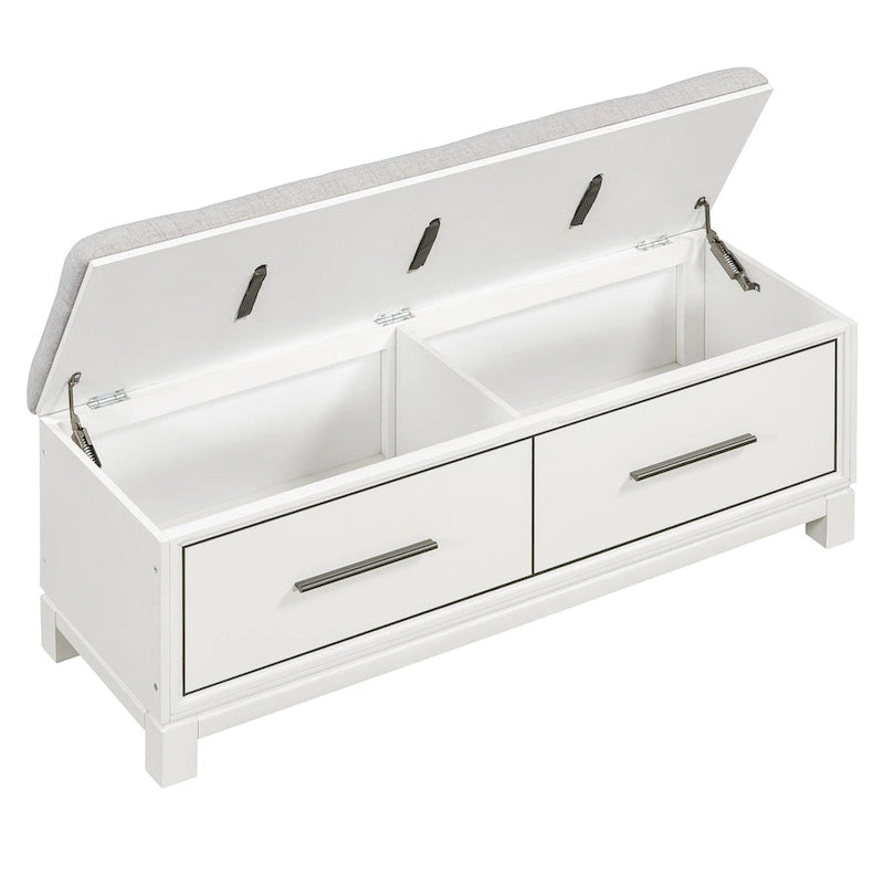 Banc de rangement capitonné avec coussin amovible et couvercle relevable