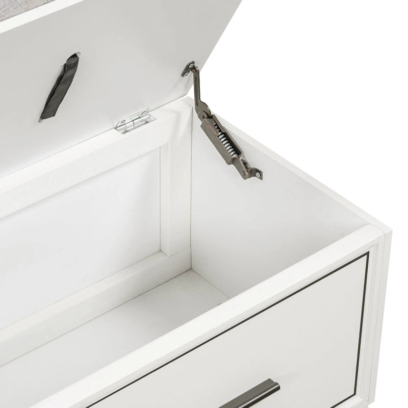 Banc de rangement capitonné avec coussin amovible et couvercle relevable
