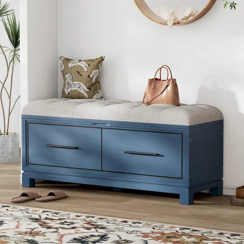 Banc de rangement capitonné avec coussin amovible et couvercle relevable