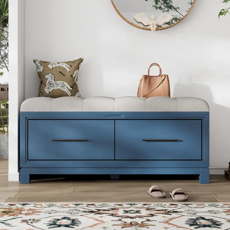 Banc de rangement capitonné avec coussin amovible et couvercle relevable
