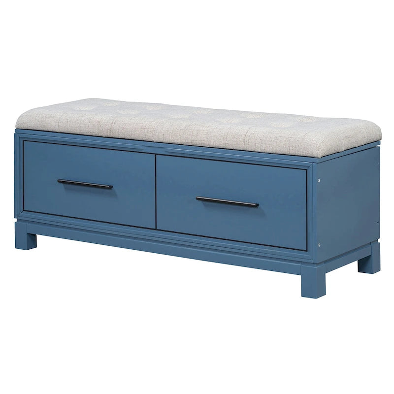 Banc de rangement capitonné avec coussin amovible et couvercle relevable