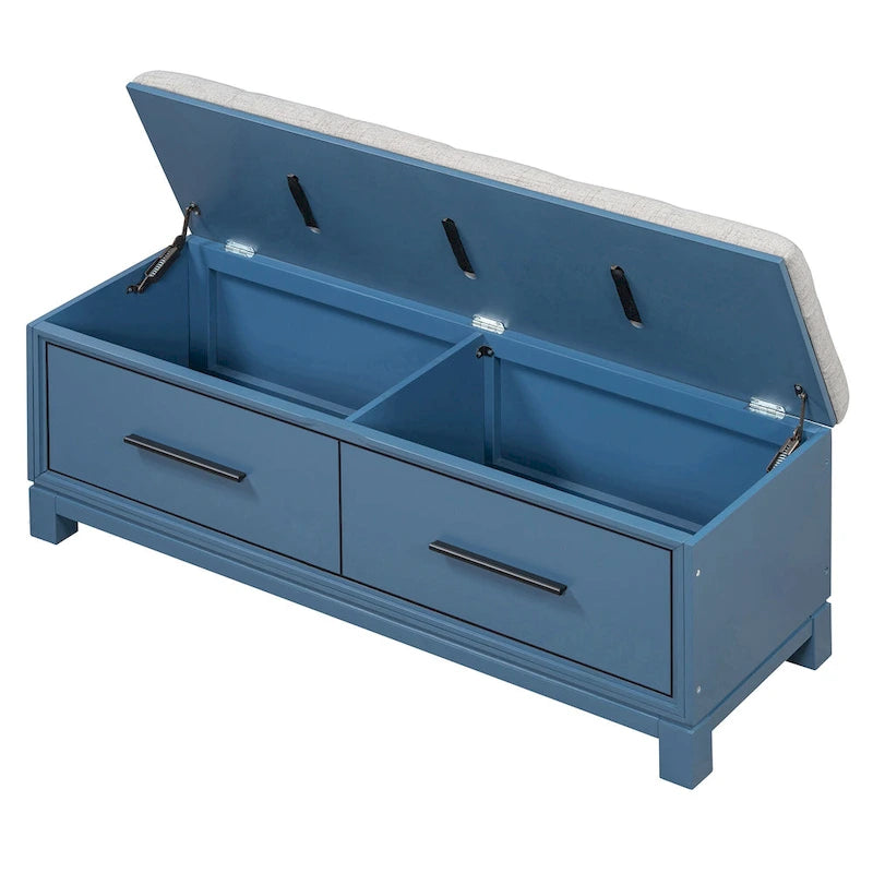 Banc de rangement capitonné avec coussin amovible et couvercle relevable