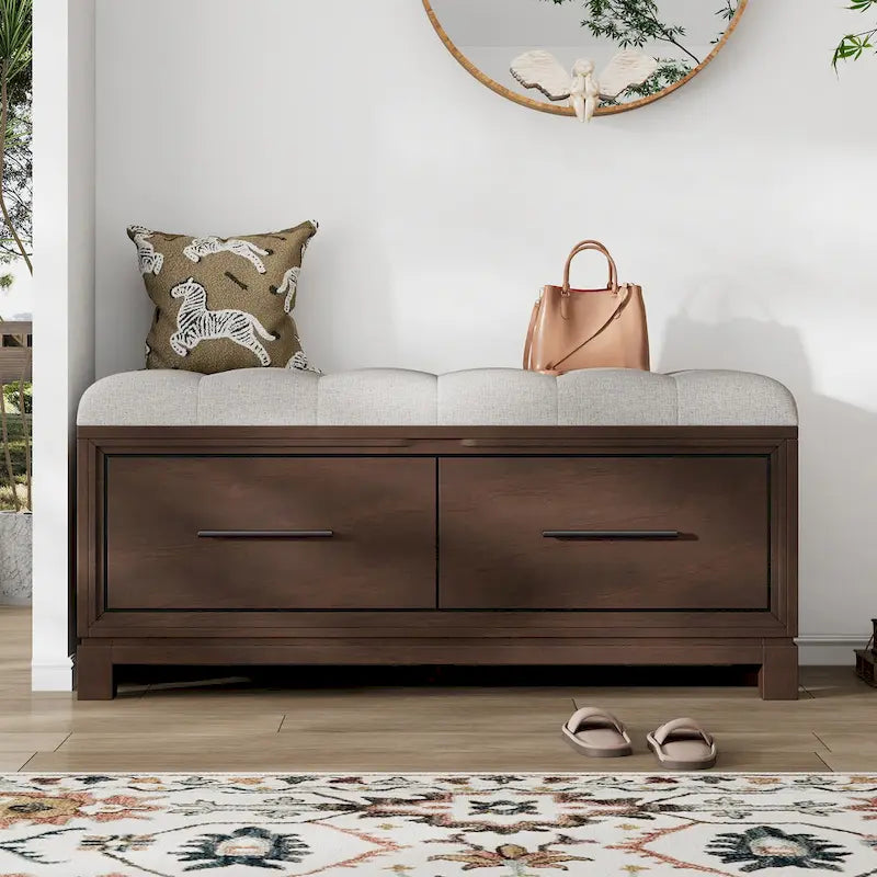 Banc de rangement capitonné avec coussin amovible et couvercle relevable