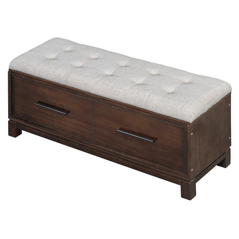 Banc de rangement capitonné avec coussin amovible et couvercle relevable