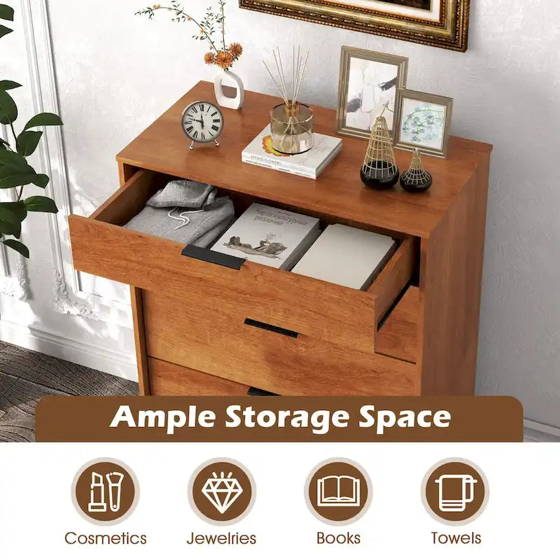 Commode à 5 tiroirs avec système de verrouillage et glissières métalliques lisses marron