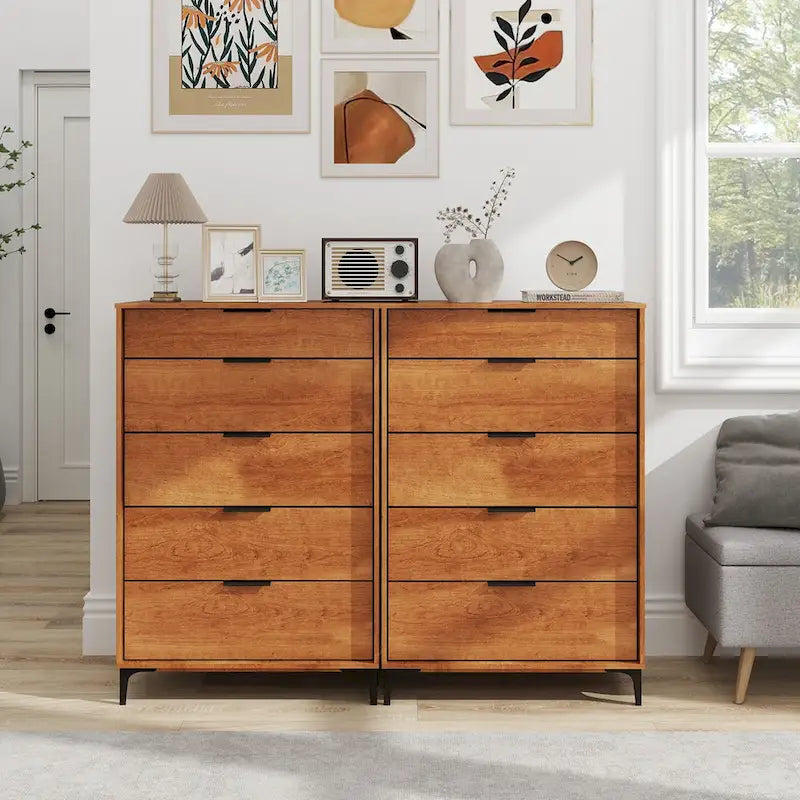 Commode à 5 tiroirs avec système de verrouillage et glissières métalliques lisses marron
