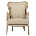 Fauteuil d'appoint haut de gamme en tissu beige avec cadre en bois de chêne