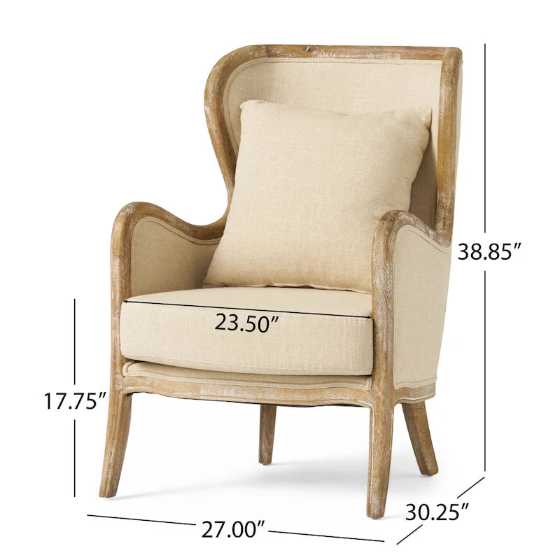 Fauteuil d'appoint haut de gamme en tissu beige avec cadre en bois de chêne