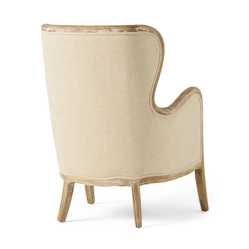 Fauteuil d'appoint haut de gamme en tissu beige avec cadre en bois de chêne