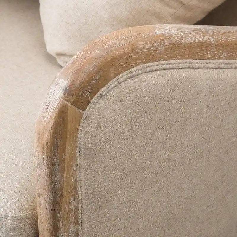 Fauteuil d'appoint haut de gamme en tissu beige avec cadre en bois de chêne