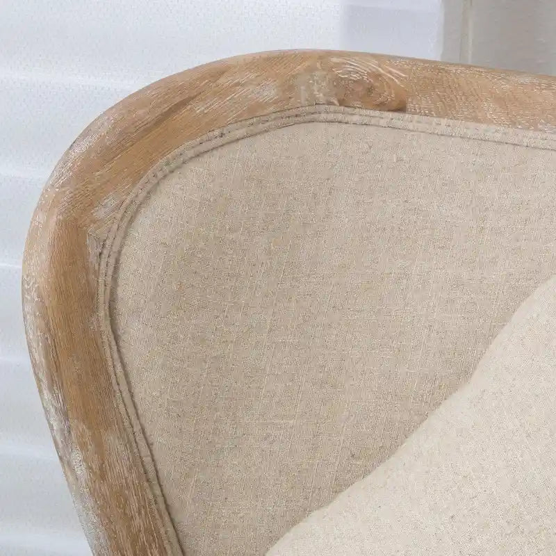 Fauteuil d'appoint haut de gamme en tissu beige avec cadre en bois de chêne