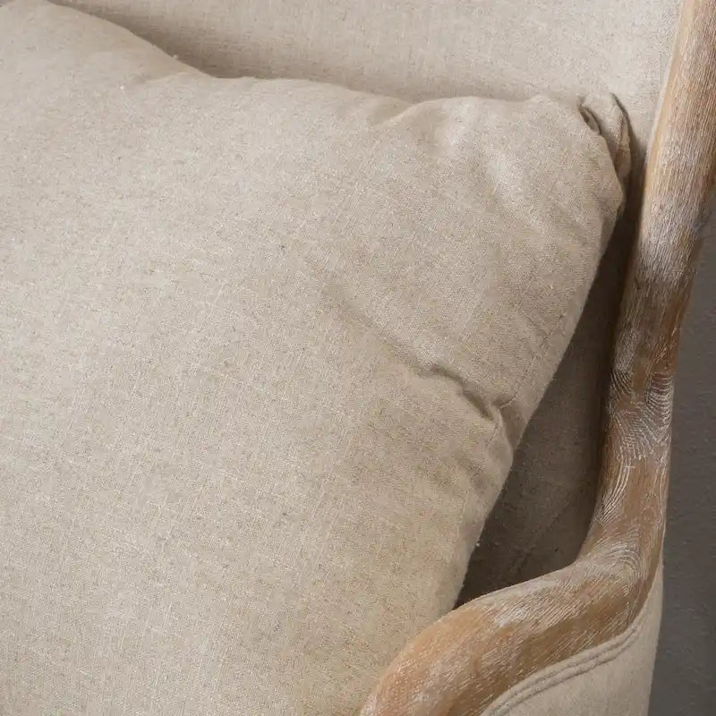 Fauteuil d'appoint haut de gamme en tissu beige avec cadre en bois de chêne