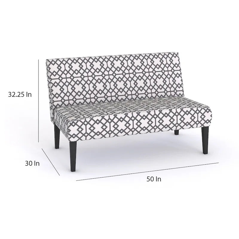 Causeuse en tissu à motif géométrique gris et blanc avec pieds noirs