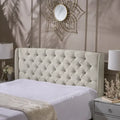 Tête de lit Queen Size capitonnée en tissu beige à motifs de losanges