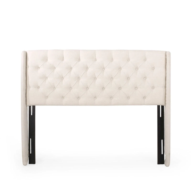 Tête de lit Queen Size capitonnée en tissu beige à motifs de losanges