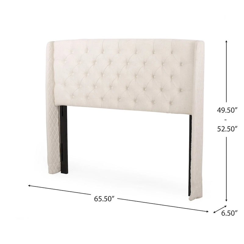 Tête de lit Queen Size capitonnée en tissu beige à motifs de losanges