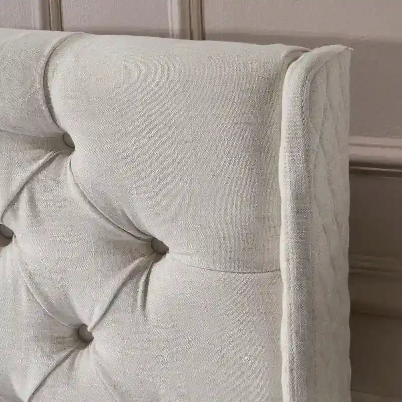 Tête de lit Queen Size capitonnée en tissu beige à motifs de losanges
