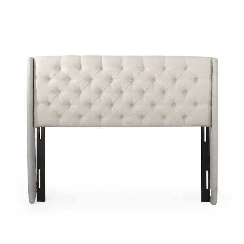 Tête de lit Queen Size capitonnée en tissu beige à motifs de losanges
