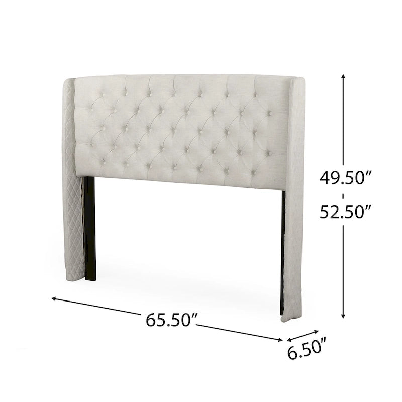 Tête de lit Queen Size capitonnée en tissu beige à motifs de losanges