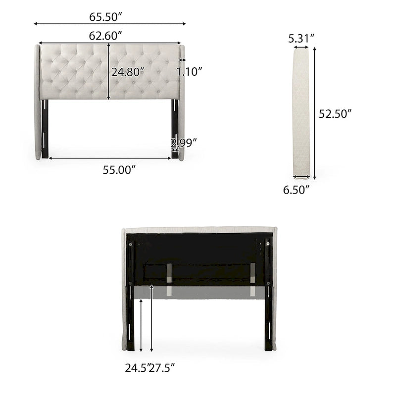 Tête de lit Queen Size capitonnée en tissu beige à motifs de losanges