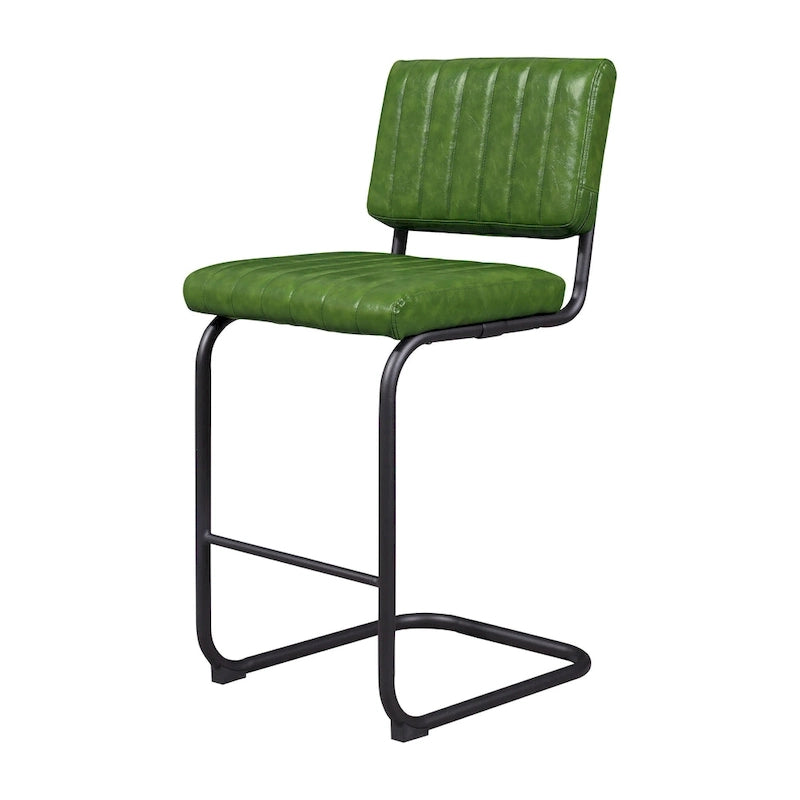 Tabouret de bar rustique rembourré à hauteur de comptoir avec dossier en rotin et cadre chromé