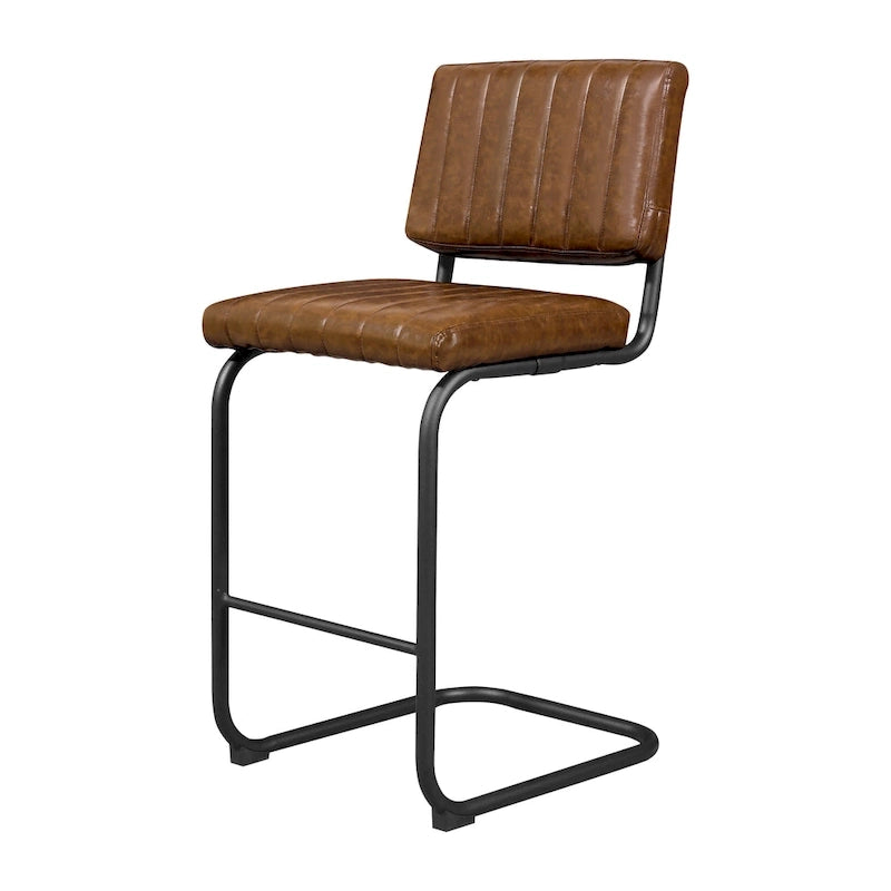 Tabouret de bar rustique rembourré à hauteur de comptoir avec dossier en rotin et cadre chromé