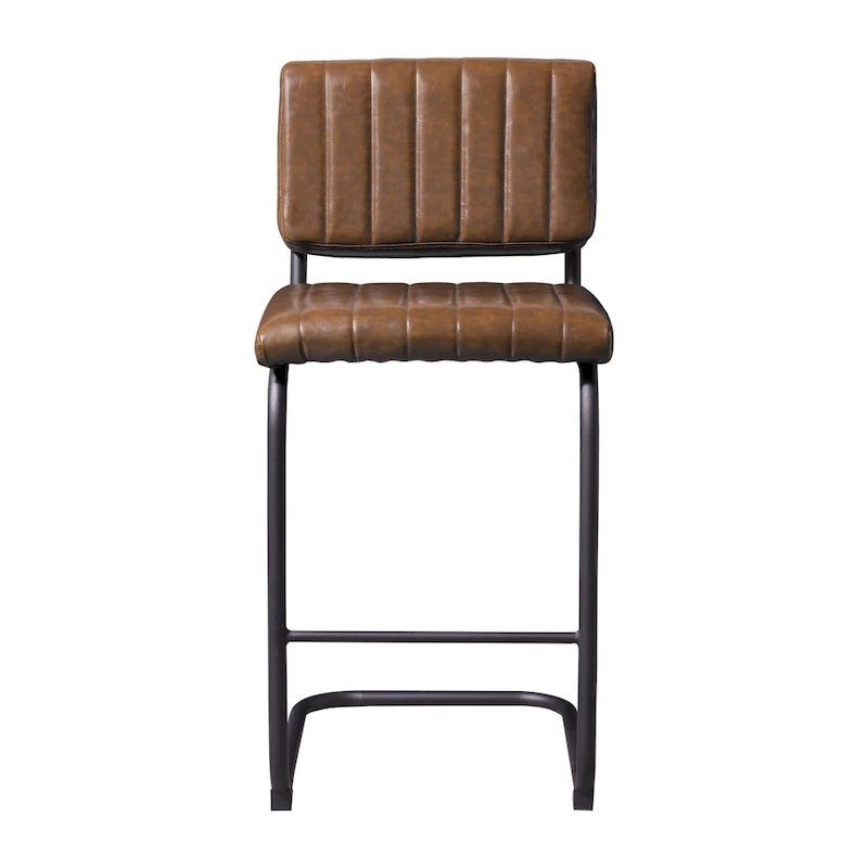Tabouret de bar rustique rembourré à hauteur de comptoir avec dossier en rotin et cadre chromé