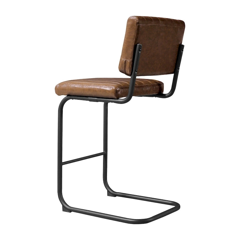 Tabouret de bar rustique rembourré à hauteur de comptoir avec dossier en rotin et cadre chromé