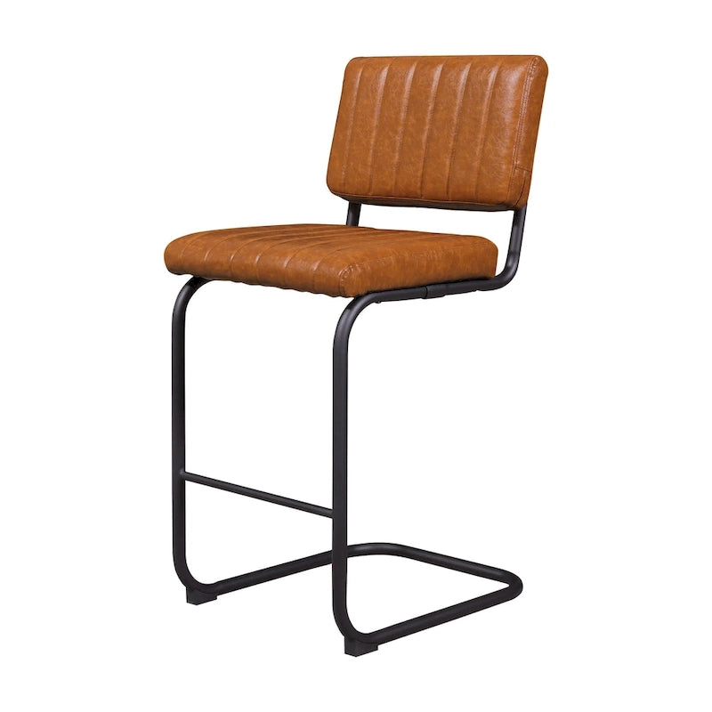 Tabouret de bar rustique rembourré à hauteur de comptoir avec dossier en rotin et cadre chromé