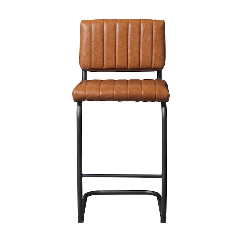 Tabouret de bar rustique rembourré à hauteur de comptoir avec dossier en rotin et cadre chromé