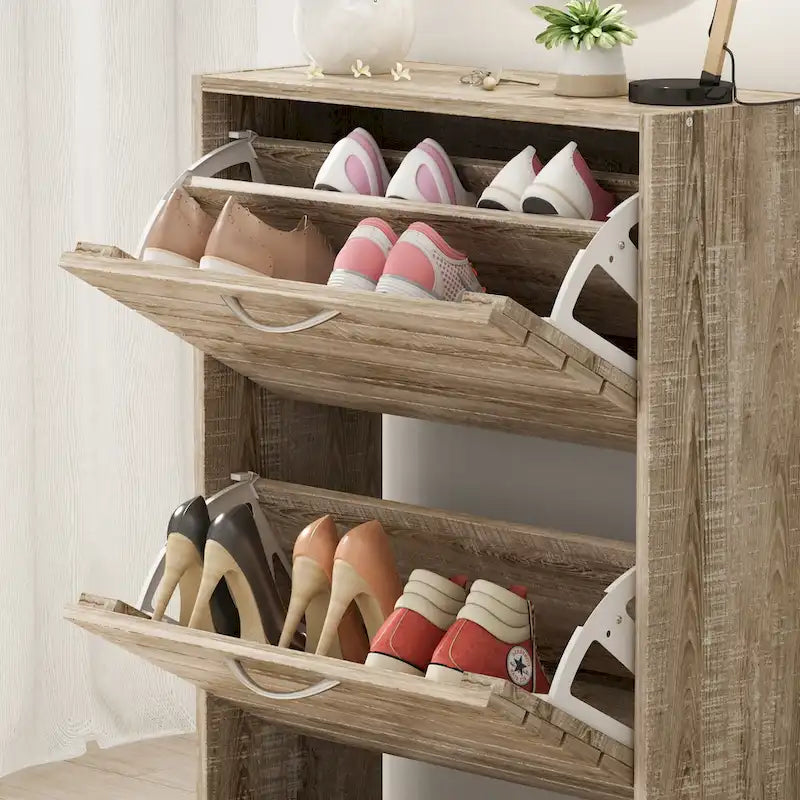 Meuble à chaussures à tiroirs basculants Organisateur de rangement d'entrée Bois Orange Gris Marron Blanc