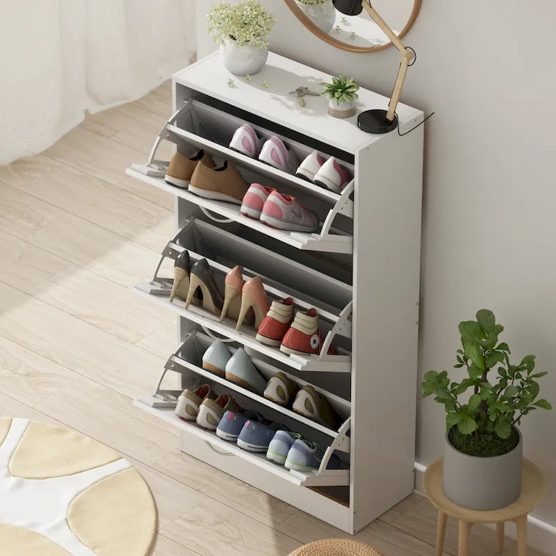 Meuble à chaussures à tiroirs basculants Organisateur de rangement d'entrée Bois Orange Gris Marron Blanc
