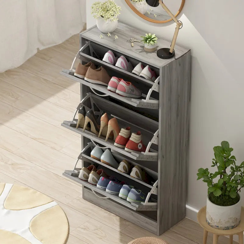 Meuble à chaussures à tiroirs basculants Organisateur de rangement d'entrée Bois Orange Gris Marron Blanc